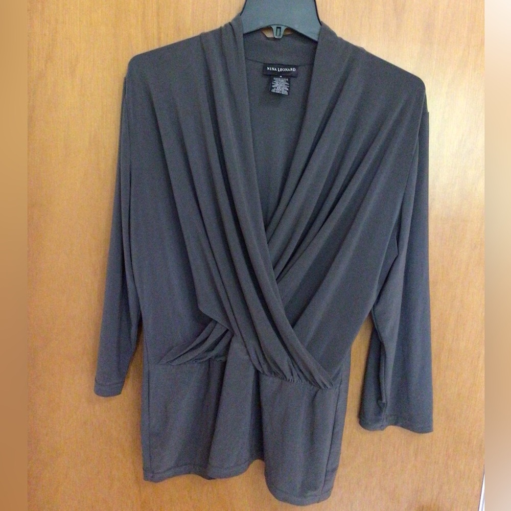 Nina Leonard Draped Wrap-Style Top